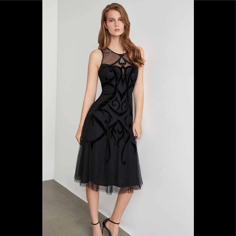 BCBGMAXAZRIA Black Velvet Appliqué Dress